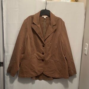 Coldwater Creek Women  Blazer SZ 18 Brown Cotton spandex faux pocket front USED